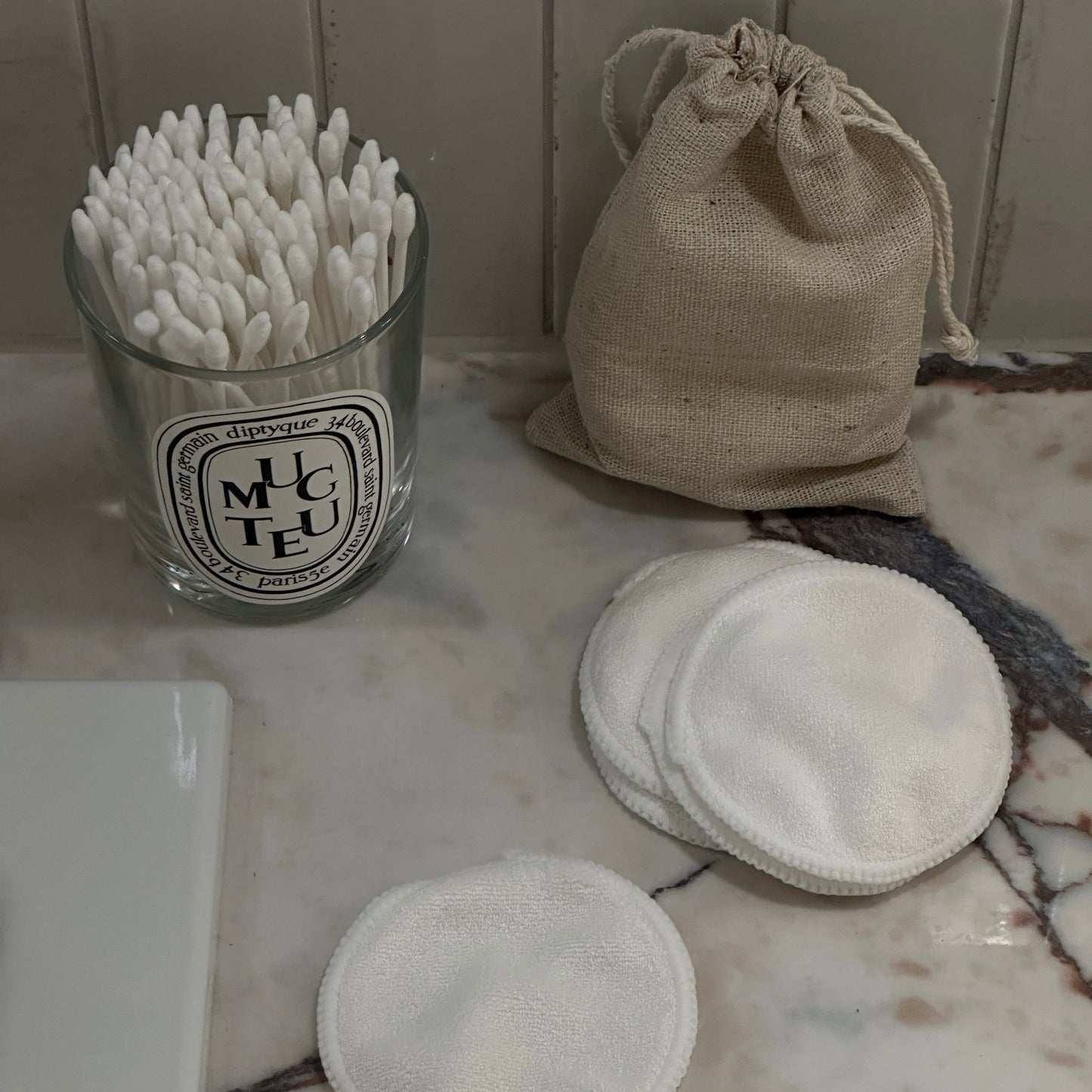 5-pk gjenbrukbare bambuspads med pose